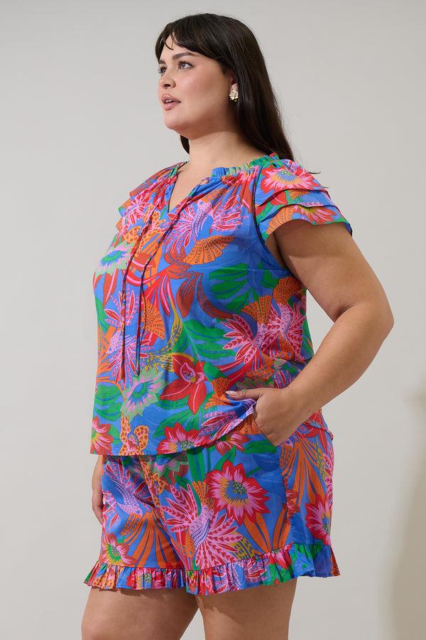 Sugarlips Cindal Floral Hita Ruffle Top Curve