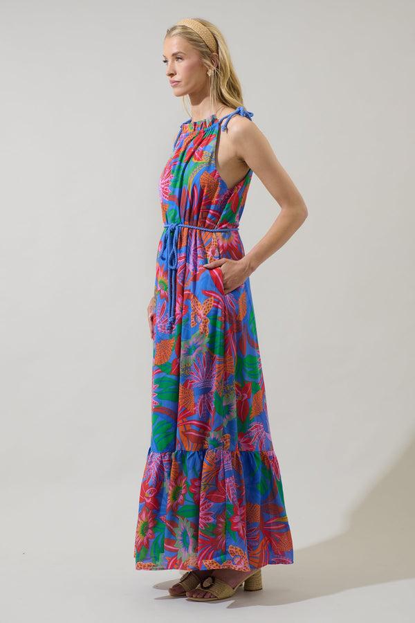 Sugarlips Cindal Floral Kay Halter Neck Maxi Dress