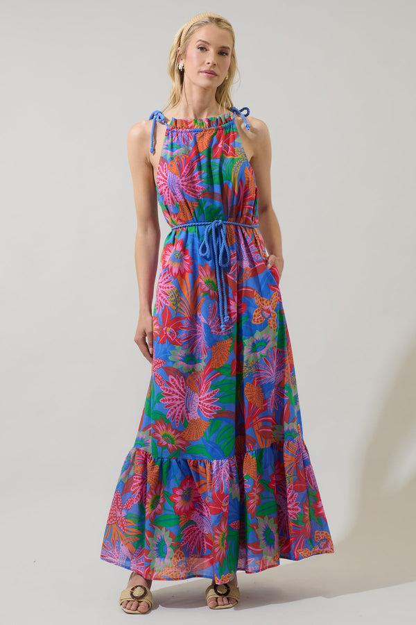 sugarlips Cindal Floral Kay Halter Neck Maxi Dress