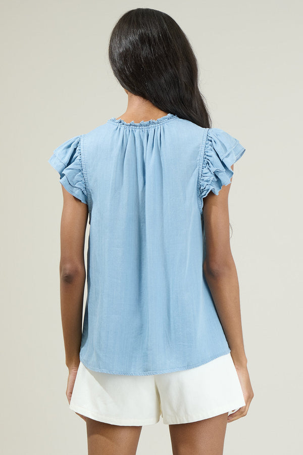 Sugarlips Claramay Ruffle Split Neck Top