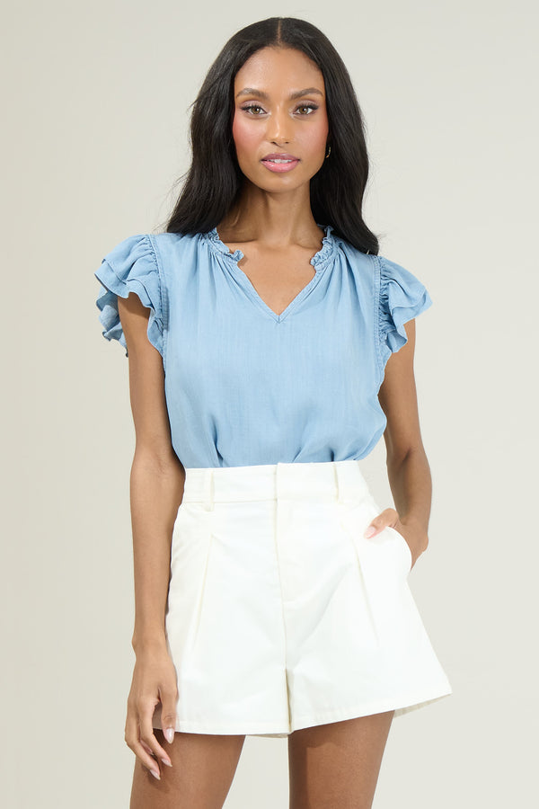 sugarlips Claramay Ruffle Split Neck Top