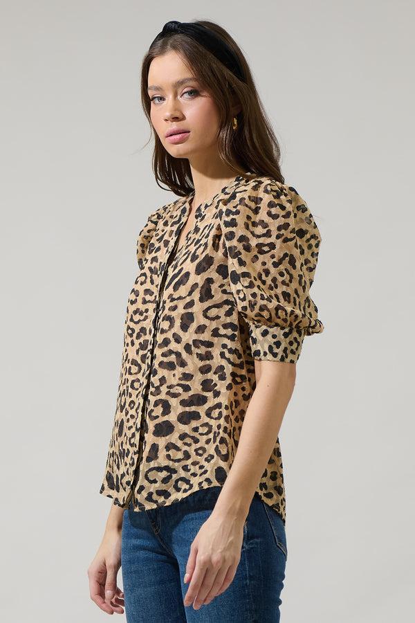 Sugarlips Clare Leopard Devon Button Down Blouse
