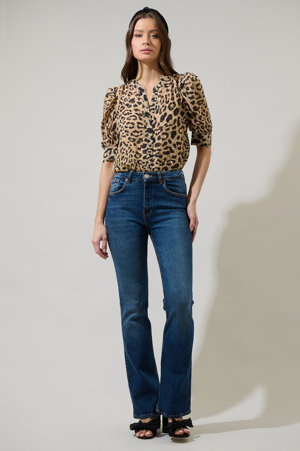 Sugarlips Clare Leopard Devon Button Down Blouse