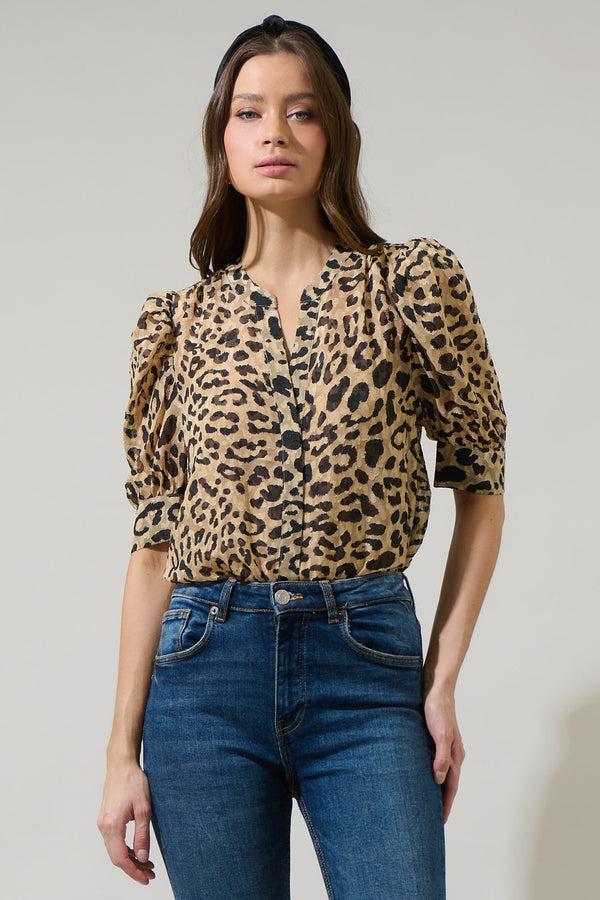 sugarlips Clare Leopard Devon Button Down Blouse