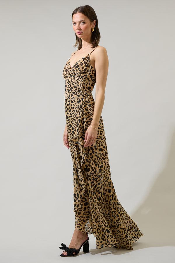 Sugarlips Clare Leopard Doris Ruffle Maxi Dress