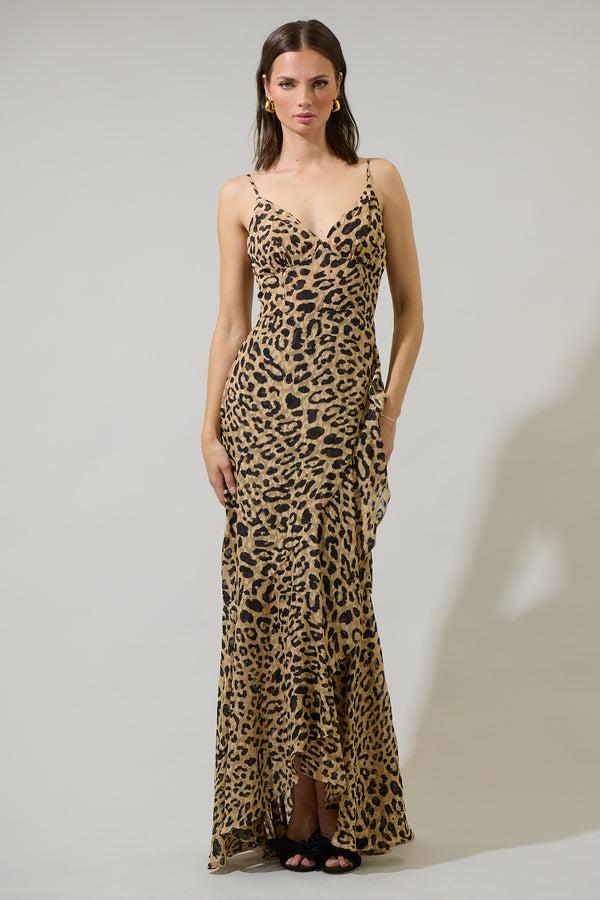 sugarlips Clare Leopard Doris Ruffle Maxi Dress
