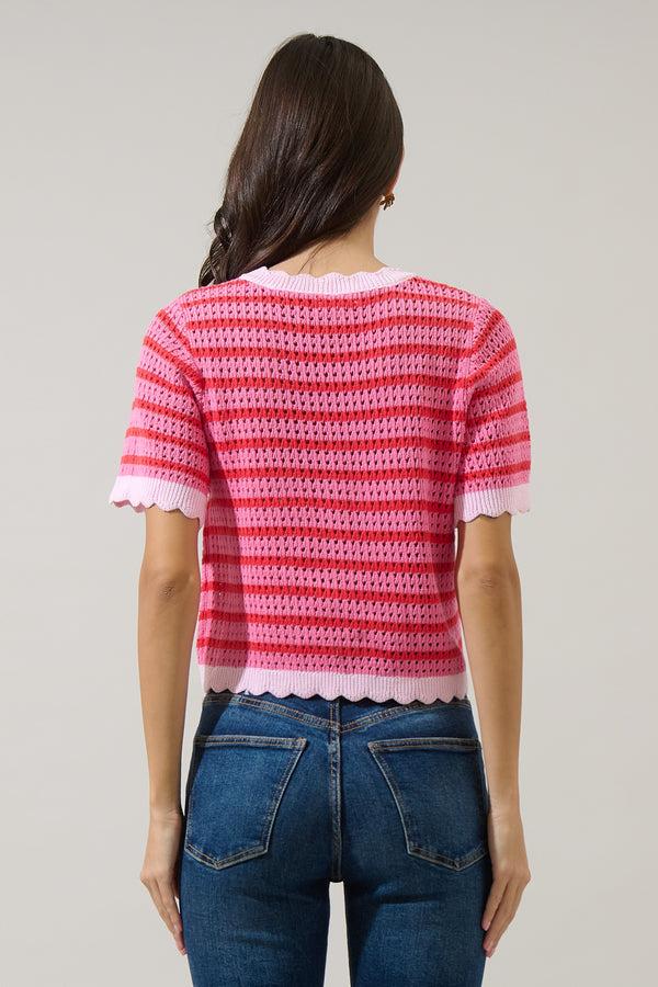 Sugarlips Clarie Stripe Crochet Sweater Top