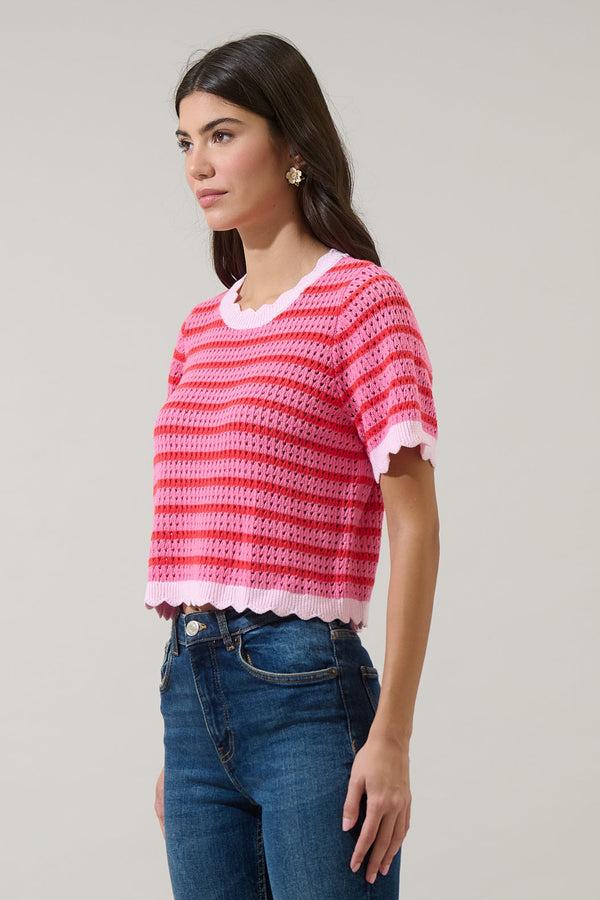 Sugarlips Clarie Stripe Crochet Sweater Top