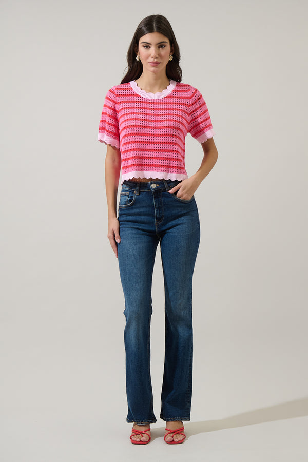 Sugarlips Clarie Stripe Crochet Sweater Top