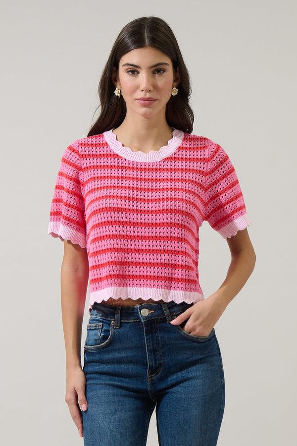 sugarlips Clarie Stripe Crochet Sweater Top