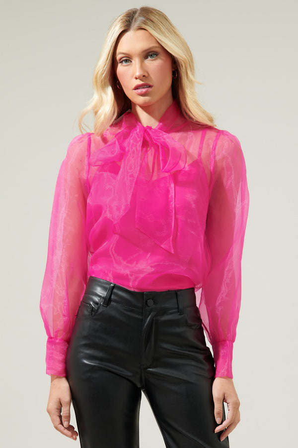 sugarlips Clayton Organza Puff Long Sleeve Top