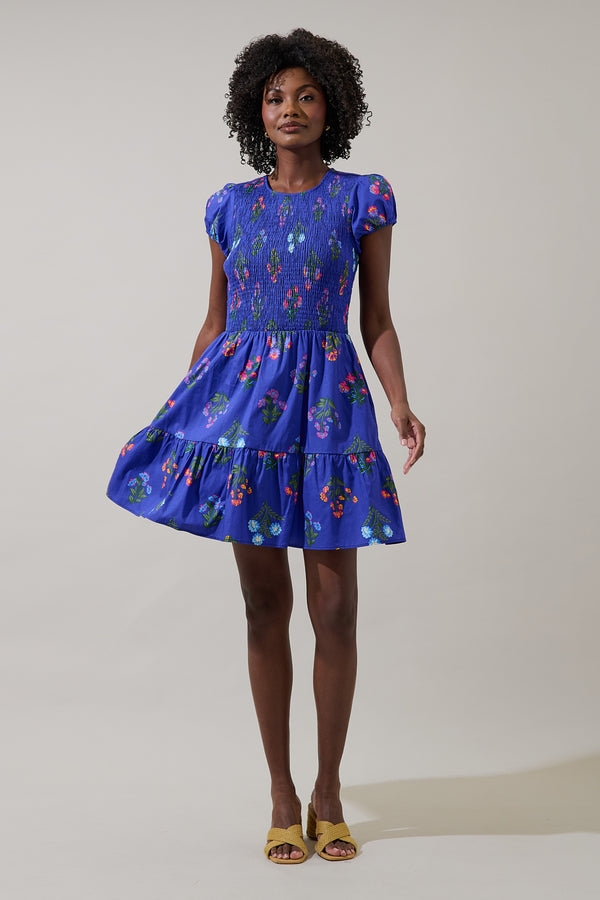 Sugarlips Clemen Floral Ansel Smocked Mini Dress