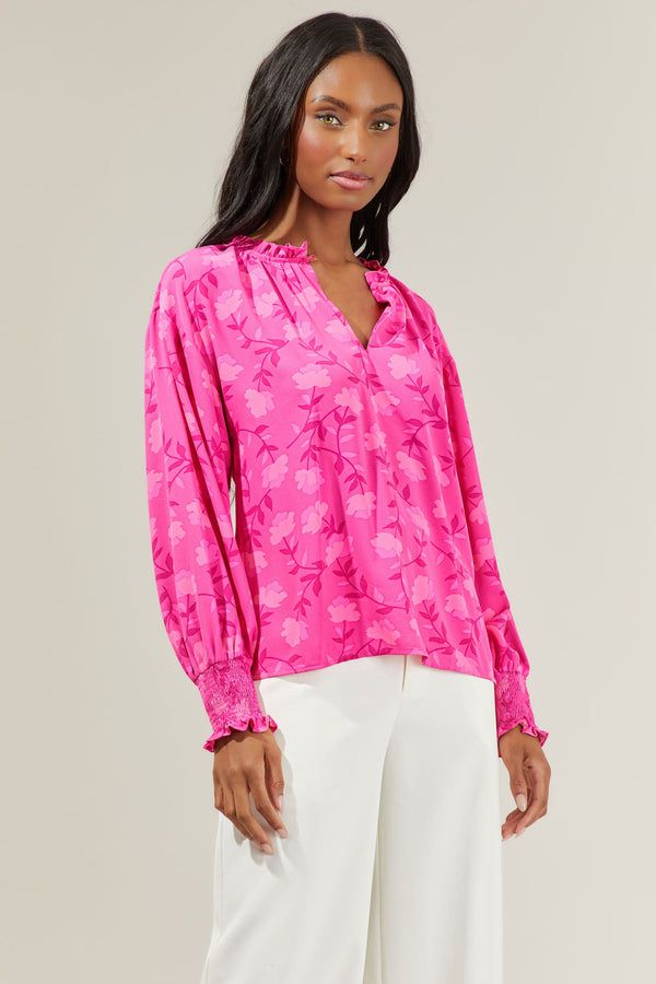 Sugarlips Clever Floral Split Neck Blouse