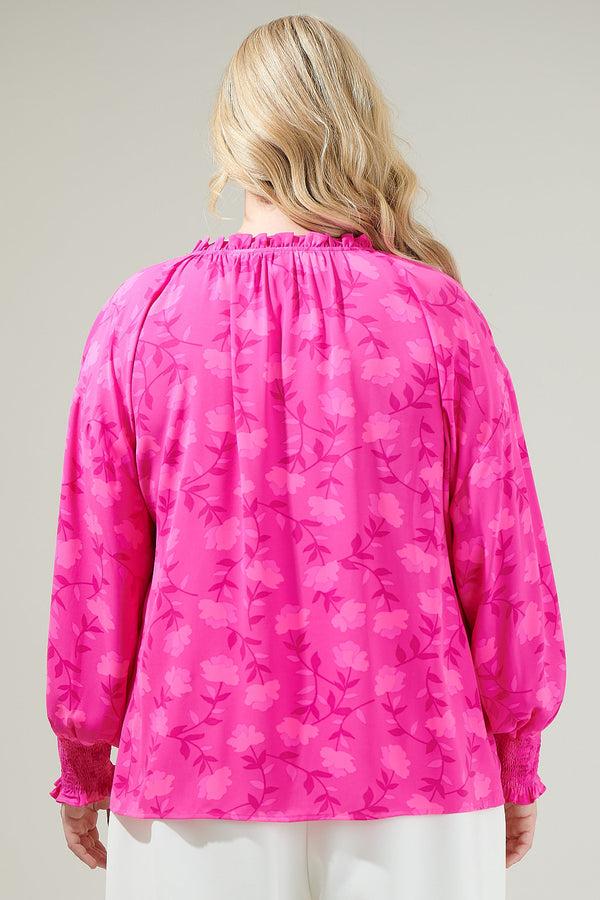 Sugarlips Clever Floral Split Neck Blouse Curve