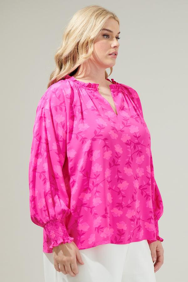Sugarlips Clever Floral Split Neck Blouse Curve