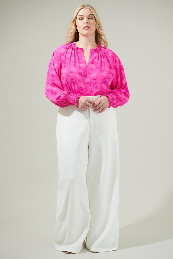 Sugarlips Clever Floral Split Neck Blouse Curve