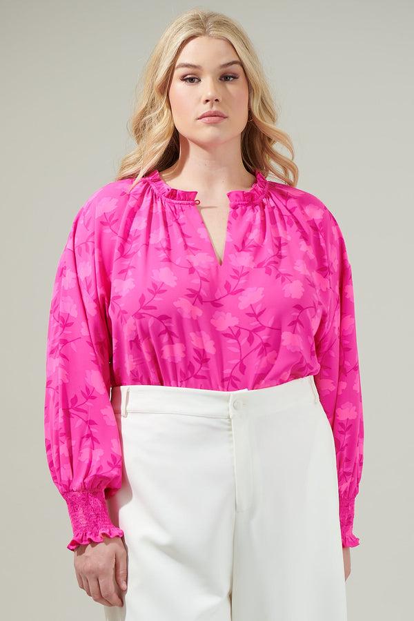 sugarlips Clever Floral Split Neck Blouse Curve