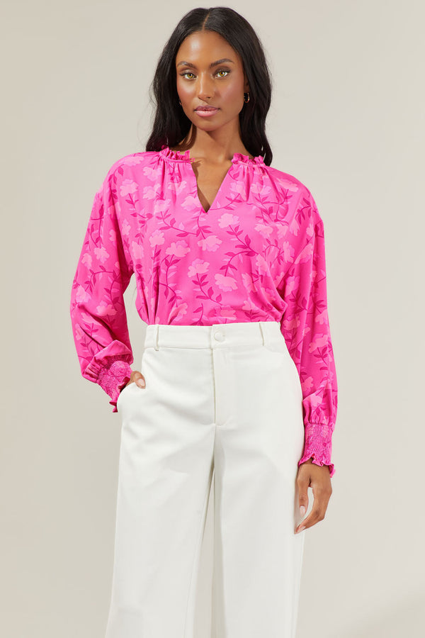 sugarlips Clever Floral Split Neck Blouse