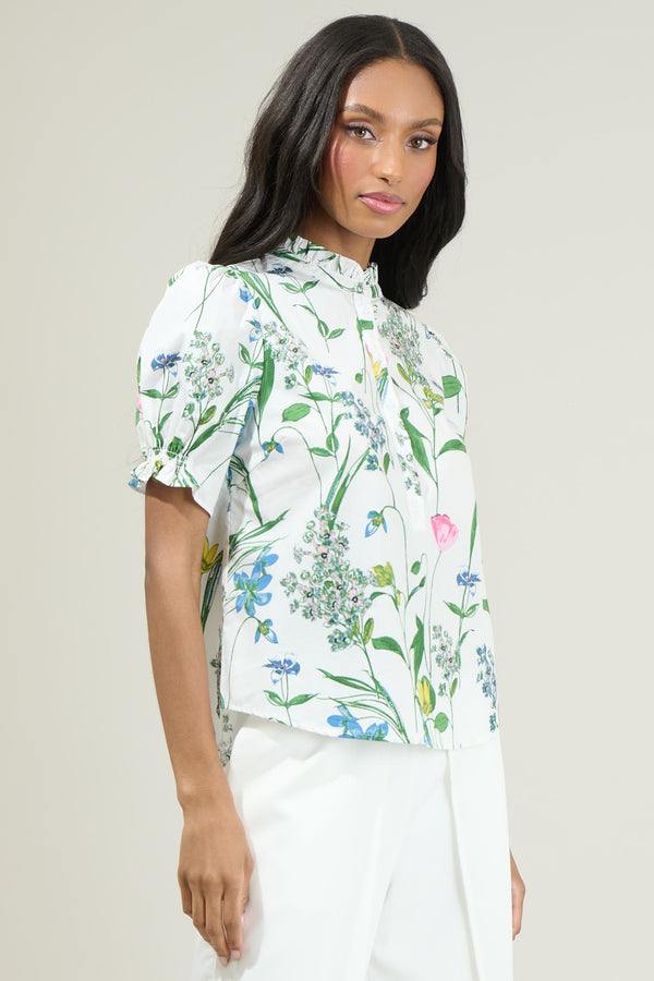 Sugarlips Clove Garden Floral Puff Sleeve Top