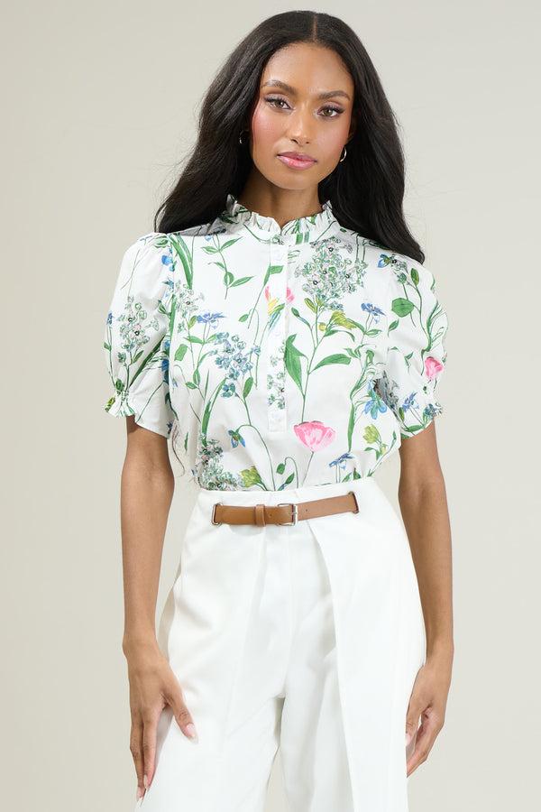 sugarlips Clove Garden Floral Puff Sleeve Top