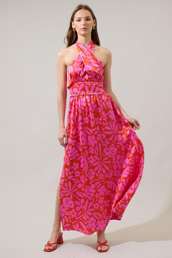Sugarlips Coral Kiss Aries Halter Maxi Dress