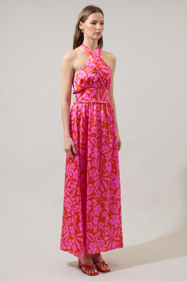 Sugarlips Coral Kiss Aries Halter Maxi Dress