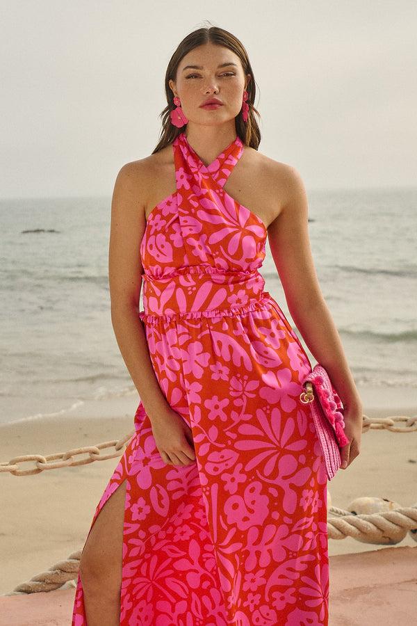 sugarlips Coral Kiss Aries Halter Maxi Dress