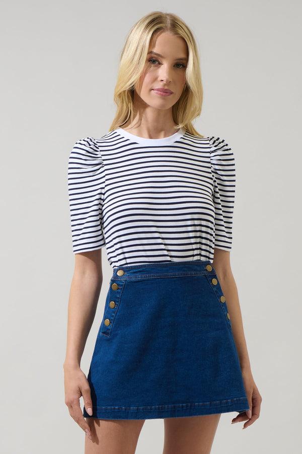 sugarlips Coretta Stripe Bertha Knit Ruched Top