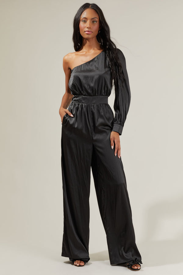 sugarlips Corina Satin One Shoulder Jumpsuit