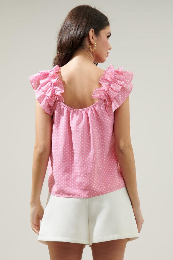 Sugarlips Corinne Polka Dot Ruffle Tank Top