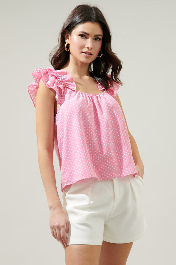 Sugarlips Corinne Polka Dot Ruffle Tank Top