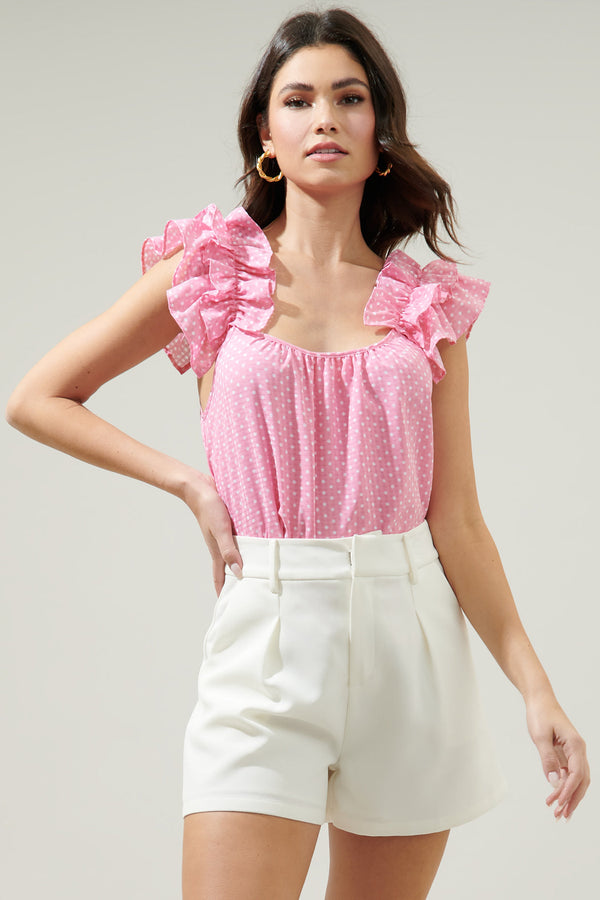 sugarlips Corinne Polka Dot Ruffle Tank Top