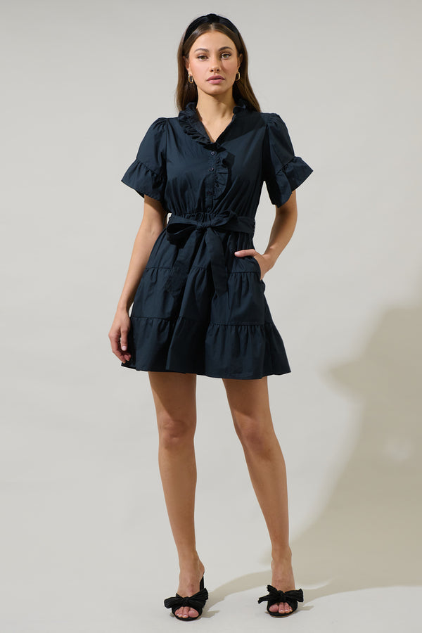 Sugarlips Cottonwood Ruffle Button Down Mini Dress