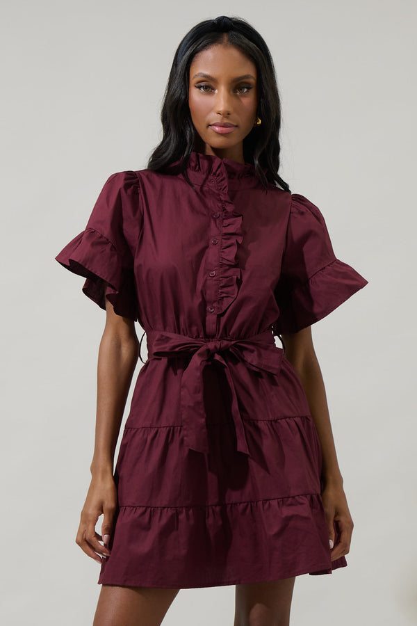 Sugarlips Cottonwood Ruffle Button Down Mini Dress