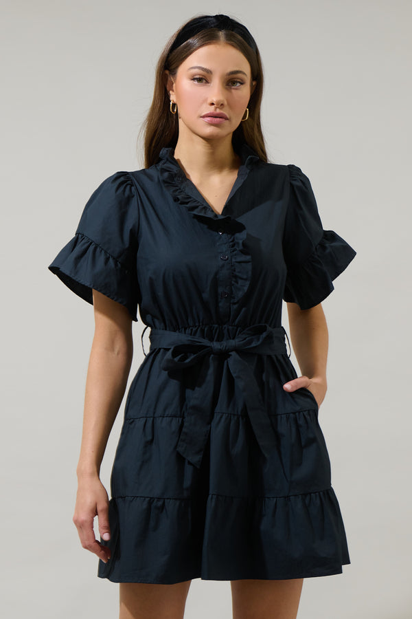 sugarlips Cottonwood Ruffle Button Down Mini Dress
