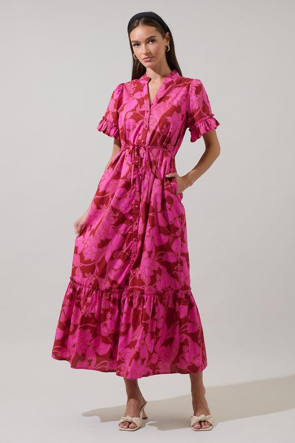 sugarlips Craney Floral Alna Button Up Midi Dress