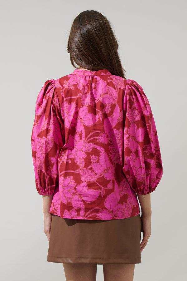 Sugarlips Craney Floral Cheney Split Neck Top