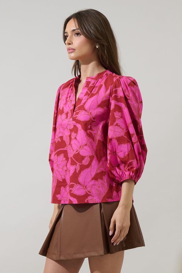 Sugarlips Craney Floral Cheney Split Neck Top