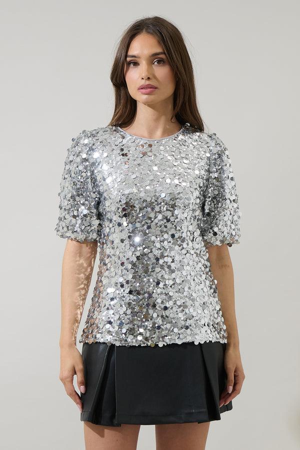 sugarlips Cressida Sequin Short Sleeve Top