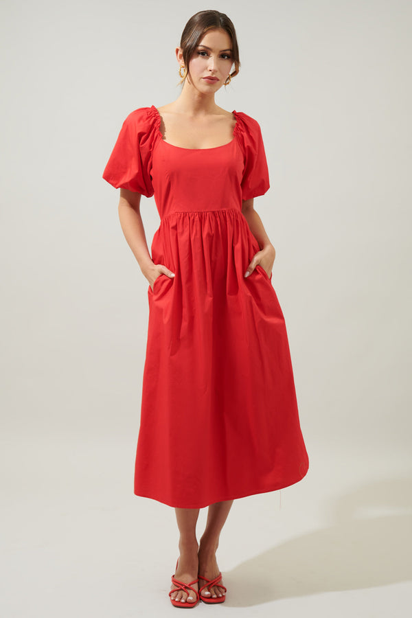 sugarlips Cyril Balloon Sleeve Babydoll Midi Dress