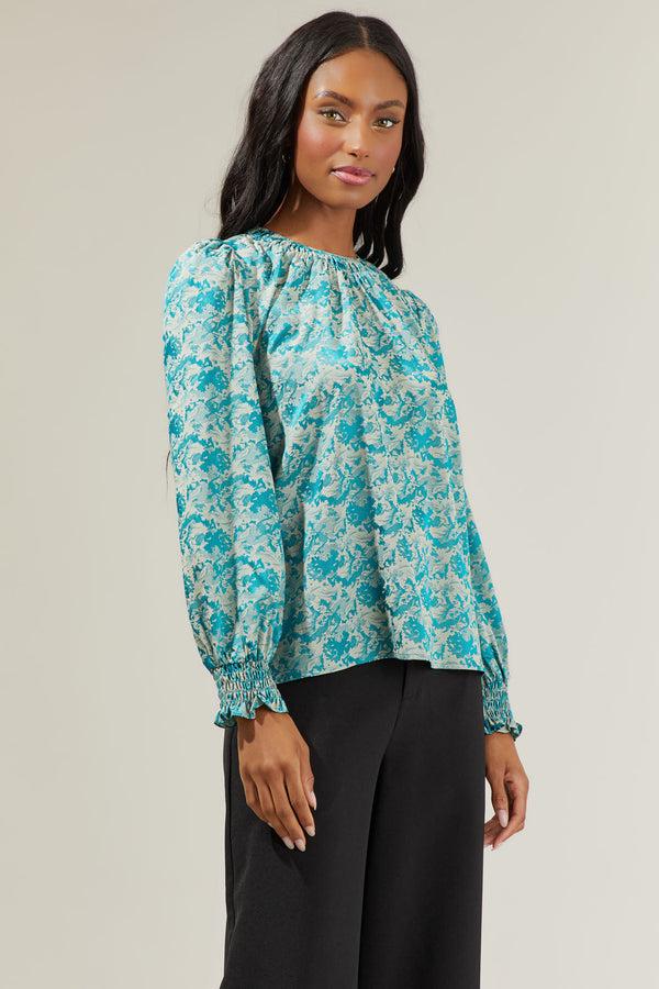Sugarlips Cyrus Floral Jacquard Satin Blouse