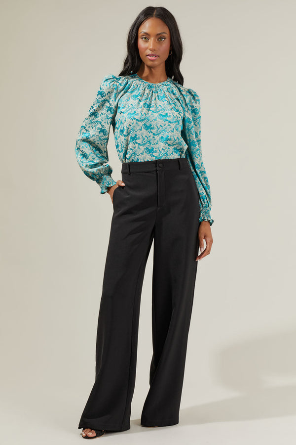 Sugarlips Cyrus Floral Jacquard Satin Blouse