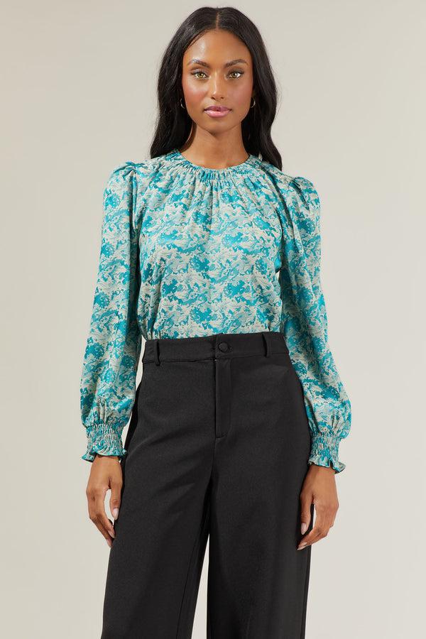sugarlips Cyrus Floral Jacquard Satin Blouse