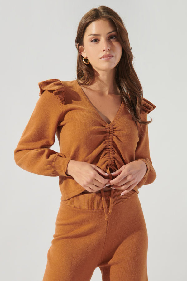 Sugarlips Dallas Ruched Front Ruffle Sweater