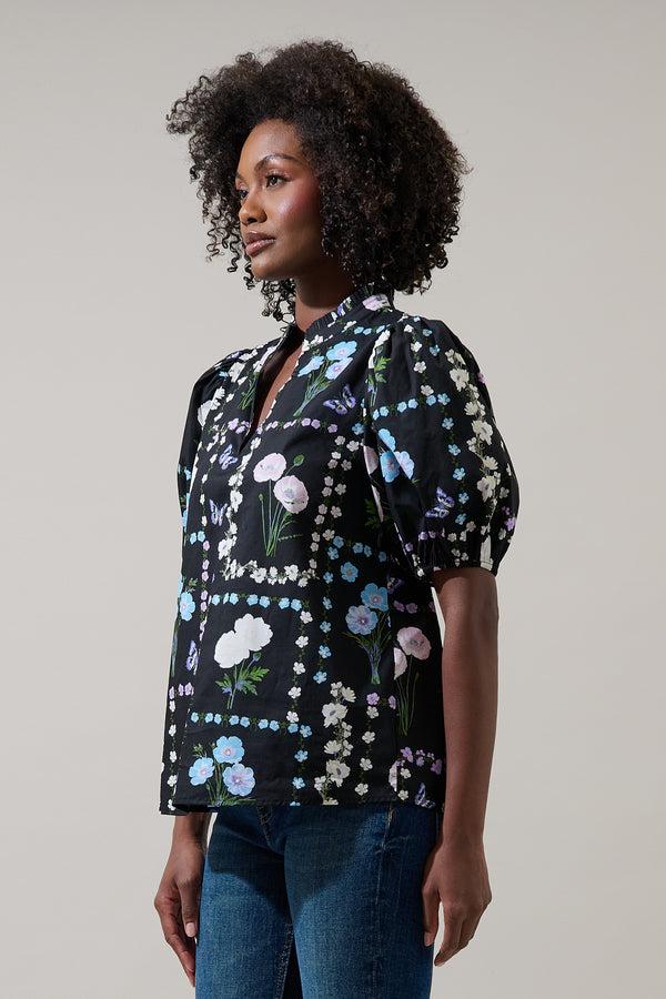 Sugarlips Daly Split Neck Top Trevis Floral