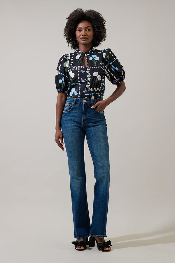 Sugarlips Daly Split Neck Top Trevis Floral