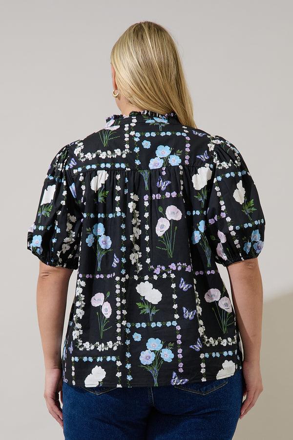 Sugarlips Daly Split Neck Top Trevis Floral Curve