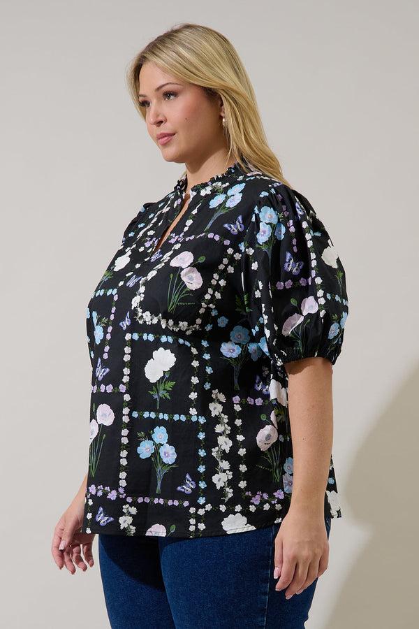 Sugarlips Daly Split Neck Top Trevis Floral Curve