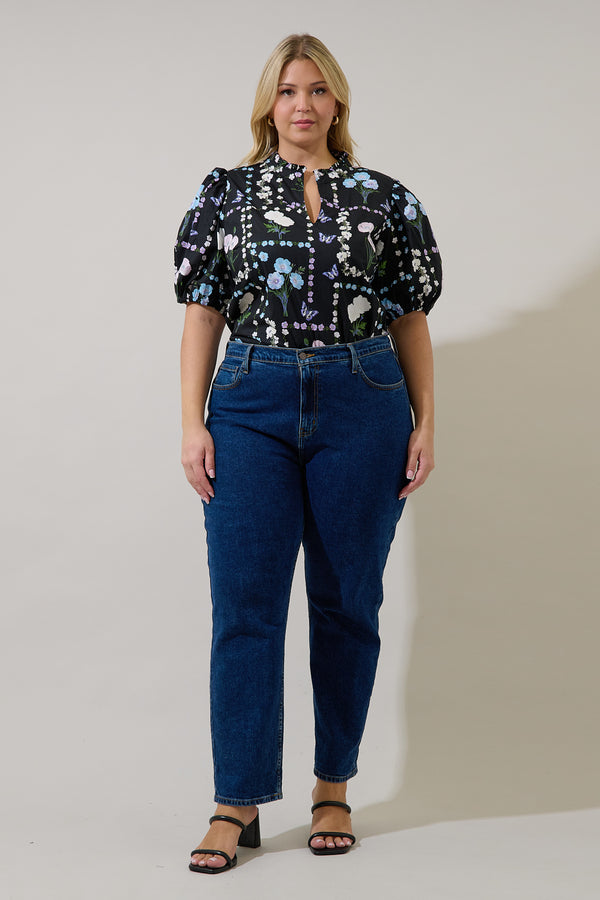 Sugarlips Daly Split Neck Top Trevis Floral Curve