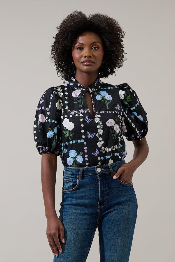 sugarlips Daly Split Neck Top Trevis Floral